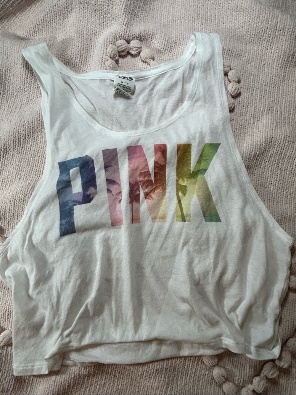 Victoria's Secret White Tank Top with Multicolor PINK Graphic